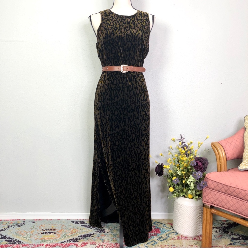Vintage 90s Silk Blend Leopard Print Velvet Maxi